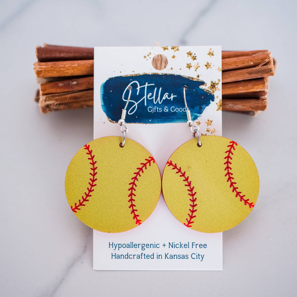 Softball Earrings - Acrylic Dangles - Handmade Earrings