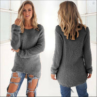 CWOSWL0659_Casual Long Sleeve Crew neck Pullover Sweater: GREY / (XL) 1