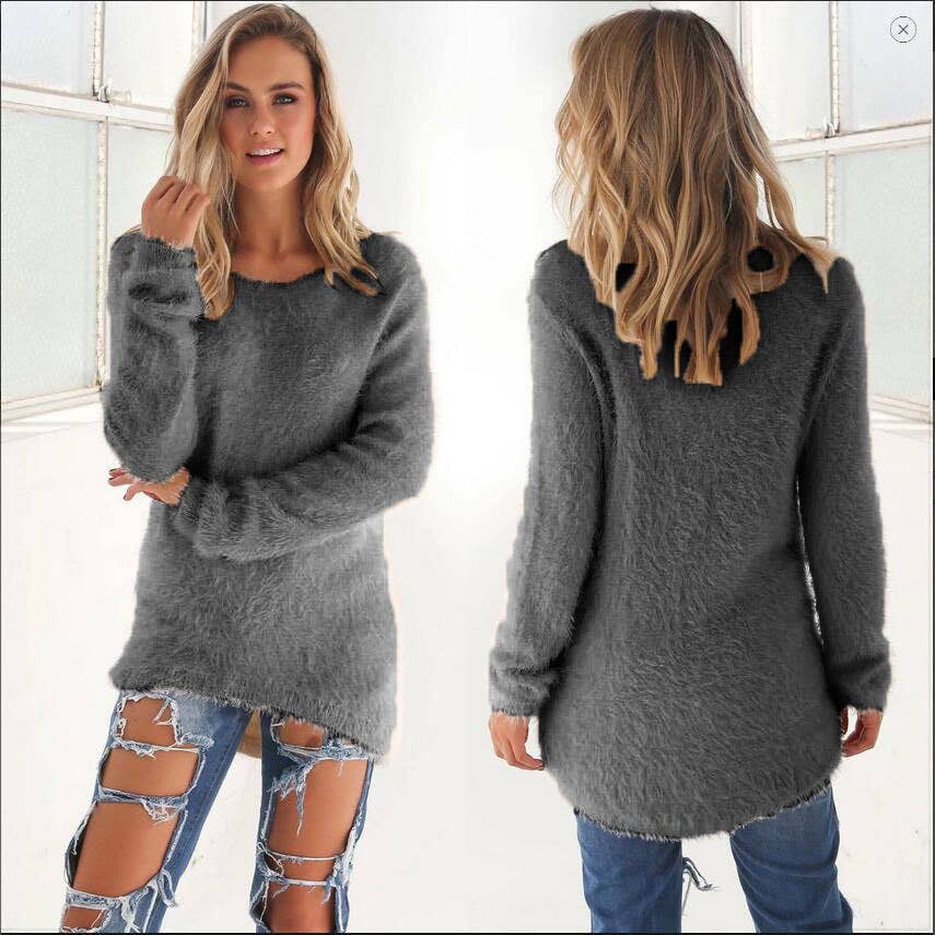 CWOSWL0659_Casual Long Sleeve Crew neck Pullover Sweater: GREY / (M) 1