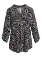 Dear Scarlett Leopard Print High Low Wrinkle Free LIZZY Top Shirt CHARCOAL MAUVE