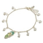 Silver Tone Chain Link Anklet Featuring Pearl Accents and Sandal Charm