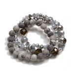 Silver Semi Precious Set of Three Beaded Stretch Bracelets