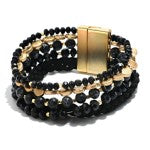 Black Beaded Multi Strand Magnetic Bracelet Featuring Braided Leather