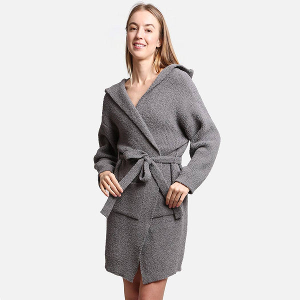 Solid Color Soft Hooded Robe w Pocket