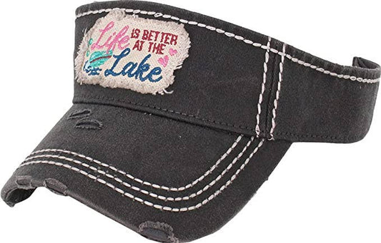 Distressed Patch Visor - Life is Better at The Lake (Black)
