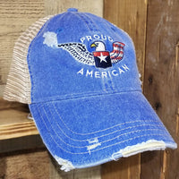 Hats Proud American, Distressed Royal Blue