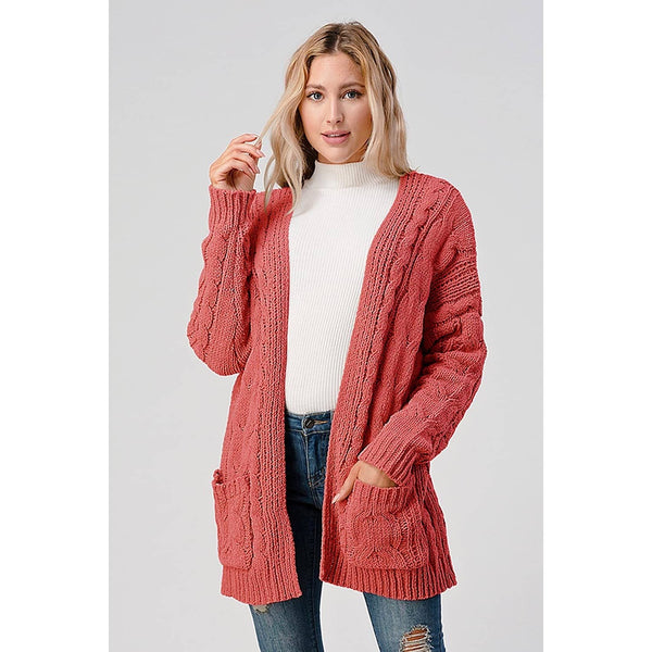 Chunky Cable Knit Open Front Cardigan JHP Rose