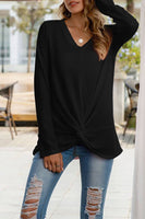 TOPW861 V-neck Knotted Long Sleeve Knitted Tops Women