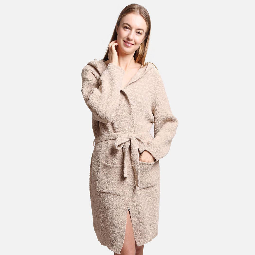 Solid Color Soft Hooded Robe w Pocket