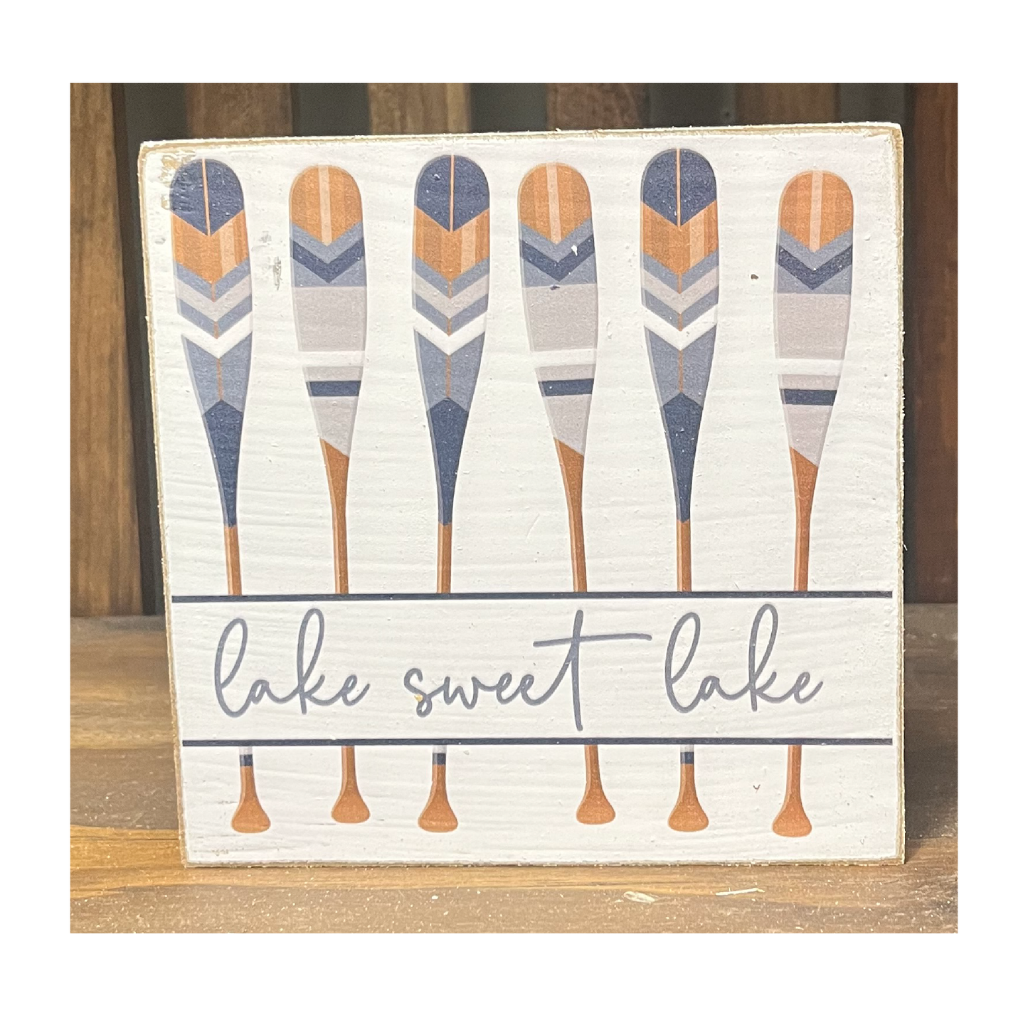 Lake Sweet Lake with Boat Oars Shelf Sitter