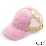 Pink C.C. BA-912 Vintage Distressed Baseball Cap with Mesh Back