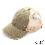 Olive C.C. BA-912 Vintage Distressed Baseball Cap with Mesh Back