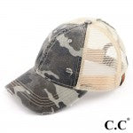 Grey C.C BT-15 Camo distressed vintage style pony trucker cap with mesh back