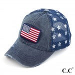 American Flag Vintage Baseball Cap with Mesh Back and Star Details CC