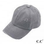 Grey C.C BT-779 Distressed washed denim ladder ponytail cap