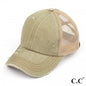 Olive C.C Pony Cap BT-780 Distressed Criss Cross Pony Cap with Mesh Back