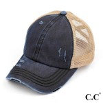 Navy C.C Pony Cap BT-780 Distressed Criss Cross Pony Cap with Mesh Back