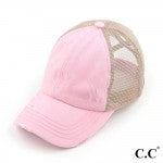 Baby Pink C.C Pony Cap BT-780 Distressed Criss Cross Pony Cap with Mesh Back