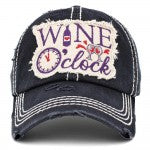 "Wine O'Clock" Vintage Distressed Hat
