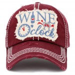 "Wine O'Clock" Vintage Distressed Hat