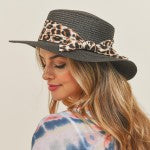 Wide Brim Sun Hat Featuring Animal Print Sash
