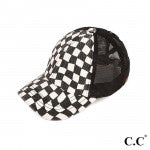 C.C Pony Cap BT-1008 Checkered Criss Cross Pony Cap with Mesh Back