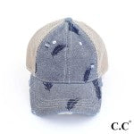 C.C BT-3921 Leaf Motif Jacquard Denim Baseball Pony Cap