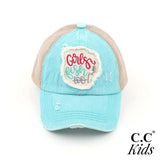 KIDS-BT-1020 Distressed Embroidered Girls Fish Too! Patch Pony Cap For Kids
