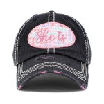 Black She Is Hat Cap Distressed