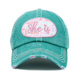 Black She Is Hat Cap Distressed