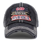 Vintage Distressed "God Bless America" Embroidered Patch Baseball Cap