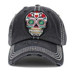 Black Sugar Skull Patch Baseball Cap Hat