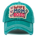 Turquoise Wife Mom Boss Patch Baseball Cap Hat