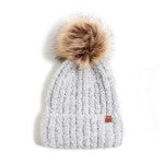 Ivory Knit Beanie with Multi Faux Fur Pom