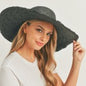 Black Solid Floppy Sun Hat With Fringe Edge Detail