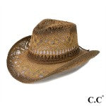 C.C CBC-07 Ombre Open Weave Cowboy Hat With Braided Suede Trim Band