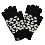 blk Leopard Print Knit Smart Touch Gloves