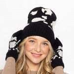 blk Cow Print Smart Touch Knit Gloves