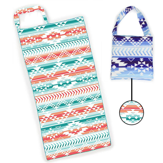 Two-in-One Aztek Print Tote Bag that Unfolds Into a Beach Towel