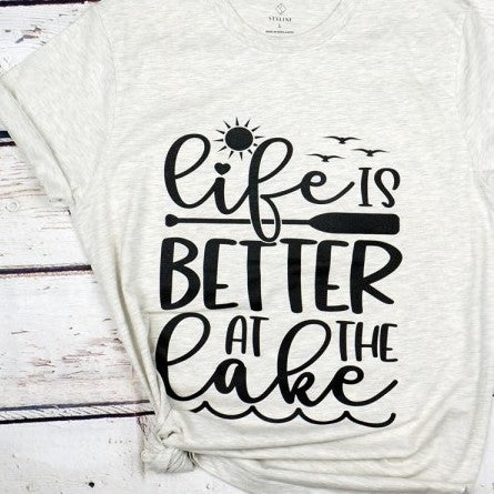 White Life Is Better At The Lake Graphic Tee T Shirt