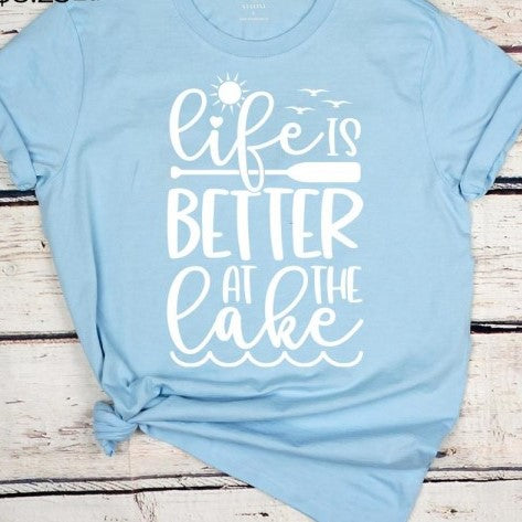 Baby blue Life Is Better At The Lake Graphic Tee T Shirt