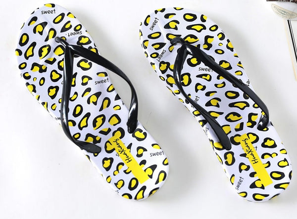 Yellow Leopard Print "Sweet" Flip-Flops