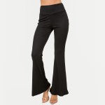 Wide Waist Band Ribbed Bell Bottom Pants