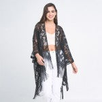 Black Do Everything In Love Floral Lace Kimono