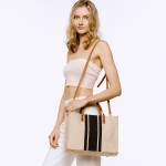 Striped Canvas Tote Bag With Top Handles and Removable Cross Body Strap