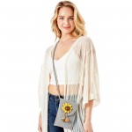 Grey Knit Envelope Crossbody Handbag Featuring Sunflower Applique