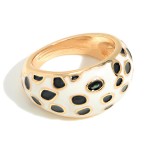 Enamel and Gold Toned Cheetah Print Statement Ring