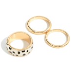Set of Three Stackable Gold Toned Rings Featuring Animal Print Enamel
