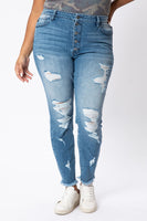PLUS HIGH RISE BUTTON DOWN ANKLE SKINNY Kancan