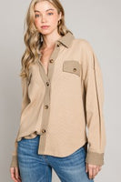 THERMAL AND GAUZE MIXED OVERSIZED BUTTON-DOWN SHIRT WITH BUST POCKETS